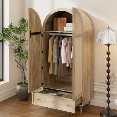 MODENUIT Kledingkast - Stoffen Deuren En Laden - Voor Slaapkamer En Logeerkamer - MDF Eikenkleur - 79x50x175 Cm