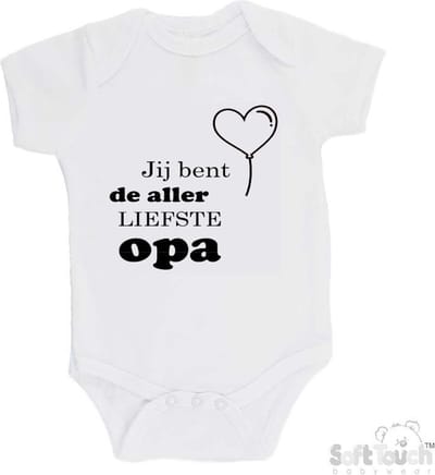 100% katoenen Romper "Jij bent de allerliefste opa" Unisex Katoen Wit/zwart Maat 62/68