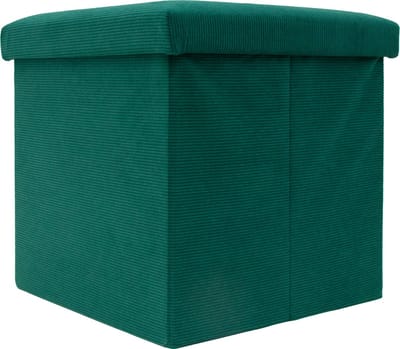 Intirilife Opvouwbaar krukje 38 x 38 x 38 cm in GROEN - Zitkubus met opbergruimte en deksel van stof in koordlook - Zitkubus voetensteun opbergkist zitbank