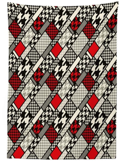 ABAKUHAUS Moderne Tafelkleed – Satinmix 140x170 cm – Geometrisch – Zwart-Wit-Rood