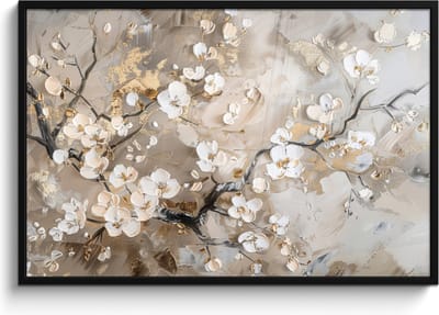 Poster in lijst - Fotolijst 120x80 cm - Posters - Bloemen - Wit - Goud - Beige - Luxe - Posterlijst zwart - Decoratie - Wanddecoratie woonkamer - Muurdecoratie slaapkamer