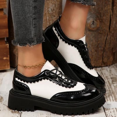 Dames Retro Kleurblok Lage Top Dikke Zool Enkele Schoenen Herfst Mode Veelzijdig Comfortabel Antislip Platform Loafers 35 black