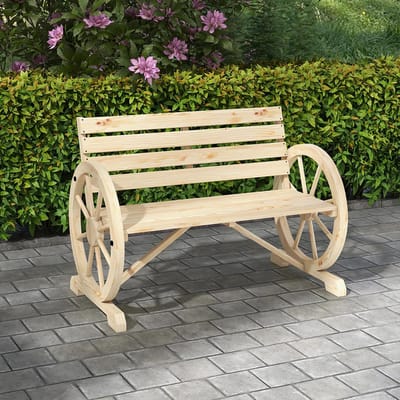 Sweiko Tuinbank - Ontworpen op wielen - 2 Zits - Natuurlijk hout - 105.5 x 56 x 79 cm - Natuurlijk