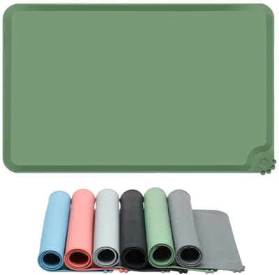 Voermatten voor Honden en Katten, Hondenbakmat Anti-slip, Huisdieren Voerbakmat met Verhoogde Rand, Waterdicht Voedermat, Voeronderlegger Makkelijk Schoon te Maken(Groen,55x38cm)