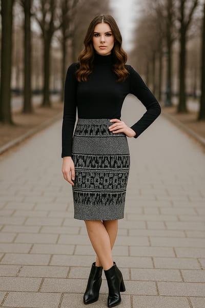 Elastische Gabardine-kokerrok tot onder de knie met luipaardprint
