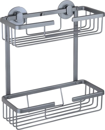 Differnz Zelfklevend Doucherek Gun Metal – Douchemand – Hangend Rechthoek – 2 Lagen – Doucherekje zonder Boren - Aluminium - 25 x 11.6 x 30 cm