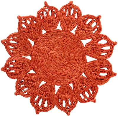 J-Line onderzetter Zonnebloem - jute - donkeroranje - 2 stuks