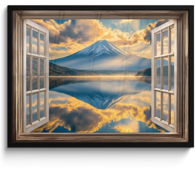 Poster in lijst - Fotolijst 70x50 cm - Posters - Doorkijk - Landschap - Bergen - Uitzicht - Raam - Posterlijst zwart - Decoratie - Wanddecoratie woonkamer - Muurdecoratie slaapkamer
