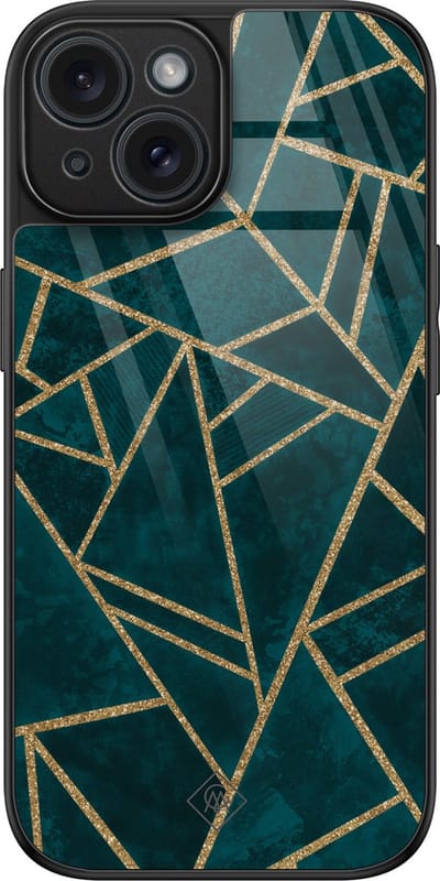 Casimoda® hoesje - Geschikt voor iPhone 15 - Blue Shapes - Luxe Hard Case Zwart - Backcover telefoonhoesje - Blauw