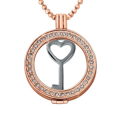 Quiges - Munthouder met Ketting en Munt 33mm Hart Sleutel - Roségoudkleurig met Zirkonia - ERHS659