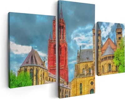 Artaza Canvas Schilderij Drieluik Basiliek van Sint Servaas in Maastricht - 90x60 - Foto Op Canvas - Canvas Print