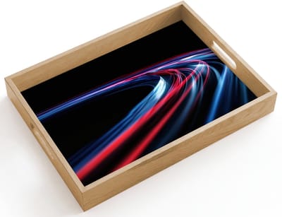 Dienblad hout 40x30 cm - Schootdienblad - Gaming - Lichtbanen - Golvend - Rood - Borrelplank rechthoek - Plateau dienbladen