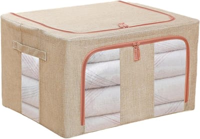 Opbergdoos - Kledingmand Organizer - Huishoudelijk Gebruik - Opvouwbaar Stevig Frame - 40x30x20 cm - Katoen Hennep Beige