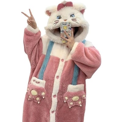 Volwassen Mary Cat Cosplay Kostuum Robe Onesie Anime Pyjama's Halloween Cartoon Pyjama's M beige