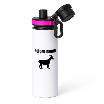 Hacebo® - geit met eigen naam waterfles met draaidop roze - Geit - geiten liefhebbers - dieren liefhebber - leuk cadeau voor iemand die houdt van geiten - cadeau - kado - water fles - 850ML