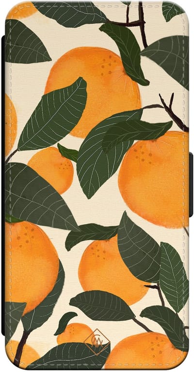 Casimoda® bookcase - Geschikt voor iPhone 16 Pro - Hoesje met pasjeshouder - Orange Garden - Multi - Kunstleer