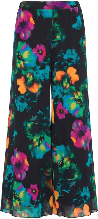 MIAMODA - Dames - Broek met mesh zeer wijde pijpen bloemmotief - Zwart - Maat 52