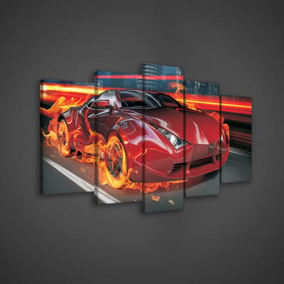 Canvas Schilderij - Auto - Sportauto - Rood - Lamborghini - Supercar - Inclusief Frame - 100x60cm (lxb) - 5 Luiks