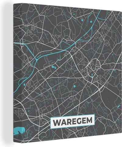 Canvas Schilderij Stadskaart – Grijs - Kaart – Waregem – België – Plattegrond - 20x20 cm - Wanddecoratie