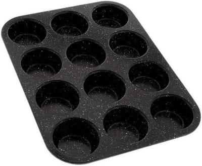 Muffinbakvorm - Cupcakevorm - 12 Muffins Bakken - Antiaanbaklaag - 35x26.5x3 cm - Zwart