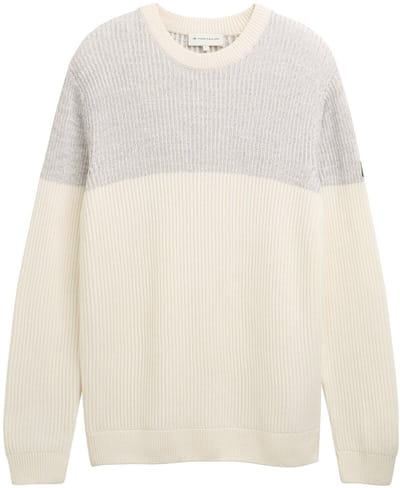 Tom Tailor - Gebreide trui met ronde hals - Maat XL - offwhite grey plated mouline