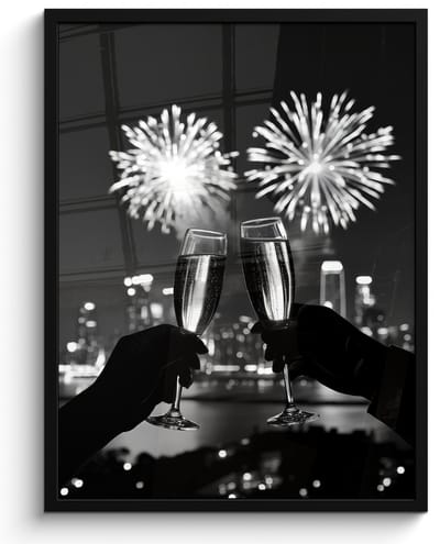 Fotolijst inclusief poster - Posterlijst 50x70 cm - Posters - Vuurwerk - Proosten - Skyline - Champagne - Foto in lijst - Keuken decoratie muur - Wanddecoratie accessoires - Muurdecoratie - Schilderijen