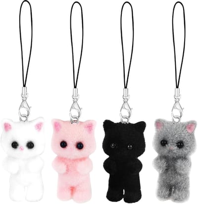 Dailygoods- Sleutelhanger Kat - 4 Stuks - Telefoon Charm - Schattige Bedels - Y2K Stijl - Lanyard Koord - Voor Telefoonhoesje - Telefooncharms