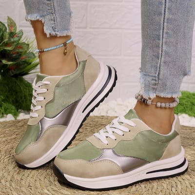 Dames Casual Sportschoenen Mode PU Leer Platform Sneakers Dames Lichtgewicht Antislip Veterschoenen Gevulkaniseerde Schoenen Plus Maat 43 lichtgroene kleur