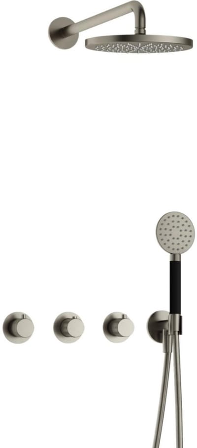 Hotbath Cobber X - CX7067 - Inbouw Regendoucheset - Geborsteld Nikkel - 2 Stopkranen - Thermostatisch - Wandarm 40 cm - Hoofddouche 200 mm - Ronde Handdouche 3 Standen - Waterbesparend