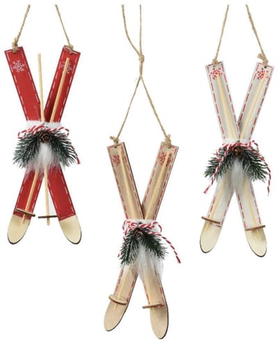 Decoris kersthanger houten ski's 3,5x8x23cm kerstdecoratie.