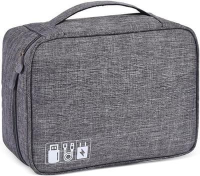 Kabelorganizer voor reizen, waterdichte tas voor elektronica, multifunctionele organizer voor laders, mobiele telefoons en harde schijven (grijs)