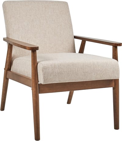 ESRUM - Fauteuil - Beige - Polyester/Rubberhout