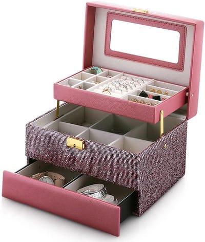 Juwelendoos Grote - Sieraden Organizer - Sieraden Opbergen - Drie Laags Ontwerp - 25 x 17.5 x 14.5cm - Zwart