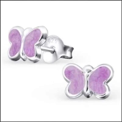 Aramat Jewels | Oorbellen | 925 Zilveren Vlinder Oorbellen 8mm Kinderen - Vlindertjes Oorstekers | Paars shimmer-8x5mm | |8mm | Zilver | Kinderen | Verkleurd niet