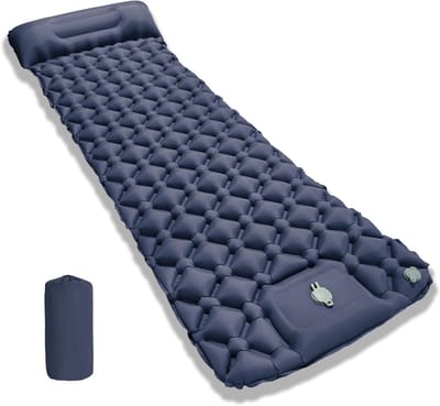 Ultralicht campingmatras voor buitengebruik met voetpomp en kussen, ideaal voor wandelen, strand en reizen (marineblauw)
