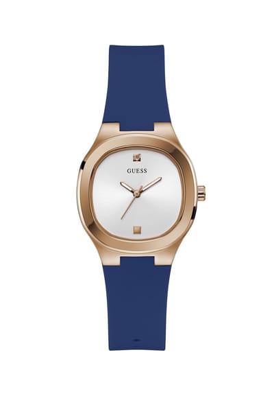 Guess Eve Kwarts Analoog Horloge Blue Case: 100% Recycled Steel | Armband: 100% Silicone 32 mm GW0658L3