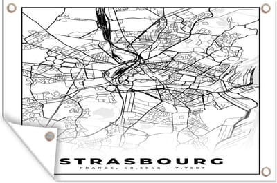 Muurdecoratie Frankrijk - Kaart - Strasbourg - Plattegrond - Stadskaart - Zwart wit - 180x120 cm - Tuinposter - Tuindoek