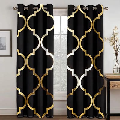 Zwart Goud Abstract Geometrisch Lijn Luxe Gordijnen Rolluiken voor Woonkamer Kinderkamer Badkamer Keuken Deur Woning Decor W65X60H(cm)X2Pcs&Hook