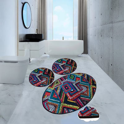 Bosdela Marmerzwarte 3-delige Wasbare, zachte en comfortabele badmatten - toiletmatten - ideaal voor de badkamer en het toilet. 60x100 + 50x60 + 50x60 cm