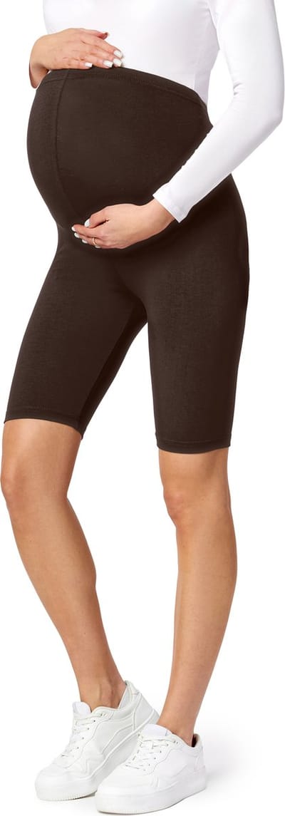Be Mammy Dames Zwangerschapsleggings - Vrijetijdsbroek – Korte - Viscose - BE-Leggings-04 - Bruin - XS