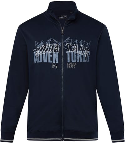 Men Plus - Heren - Sweatvest opstaande kraag borstprint - Navy blauw - Maat L