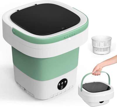 Draagbare wasmachine, 12L geüpgradede mini-wasmachine met centrifugemand, opvouwbare wasmachine voor het reinigen van ondergoed, babykleding, sokken en kleine artikelen, kleine wasmachine (Groen)