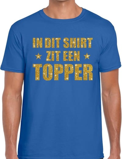 In dit shirt zit een Topper goud glitter tekst t-shirt blauw voor heren - heren Toppers shirts S