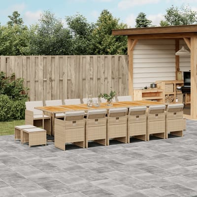 vidaXL - 17-delige - Tuinset - met - kussens - poly - rattan - beige