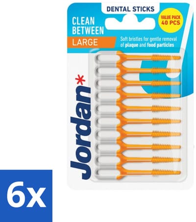 6 x Jordan Sticks Clean Between Large 40 stuks per verpakking - Tandplak Verwijderen - Tandenstoker - Mondhygiëne - Tandvlees Stimuleren - Tanden Reinigen