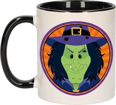 Enge heksen beker / mok - zwart / wit - 300 ml - Halloween