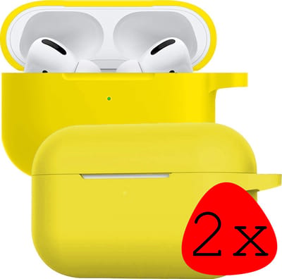 Case - 2 Stuks - Geschikt voor Apple Airpods Pro - Siliconen Hoes met Clip - Silicone Hoesje Cover - Geel