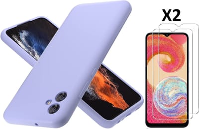 Hoesje Geschikt Voor Samsung Galaxy A04E Hoesje siliconen Lila zacht siliconen hoesje TPU backcover - Met Screenprotector - 2 stuks