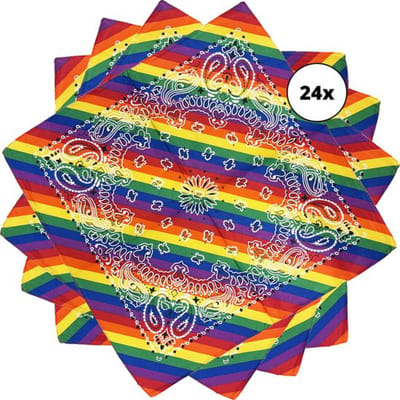 Fjesta© Bandana regenboog - boerenzakdoek regenboog - 53cm x 53cm - 24 stuks