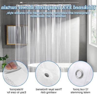 Waterdichte Douchegordijn tegen Schimmel, Transparant en Sneldrogend, Ideaal voor Badkamer (180 x 180 cm) met 12 Metalen Oogjes en 3 Gewichts Magneten